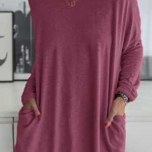 Casual Solid Patchwork Pocket O Neck Tops(13 Colors)
